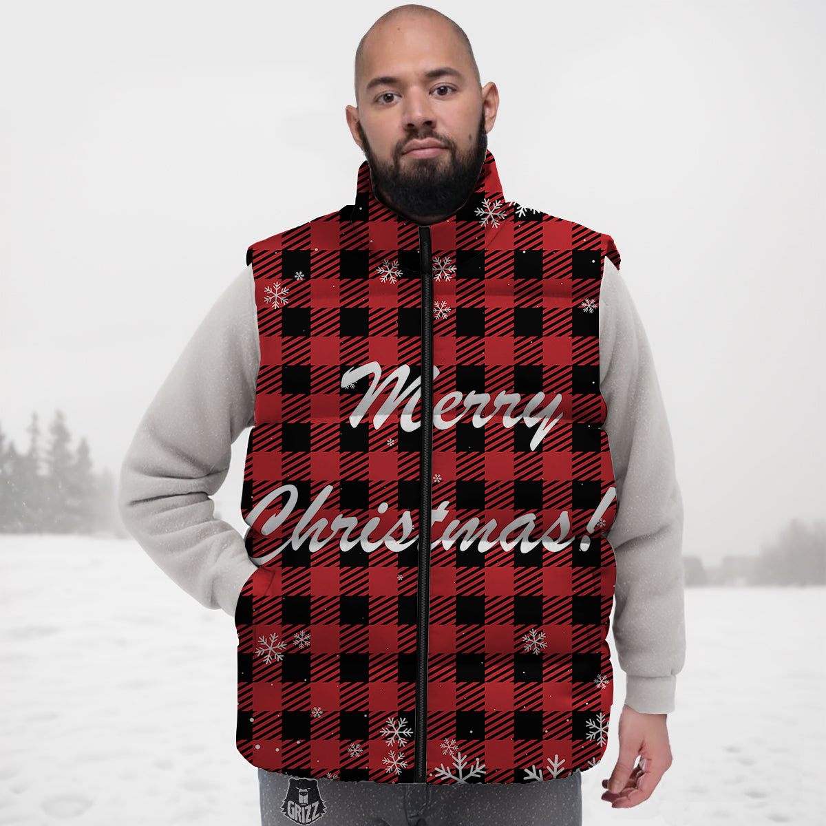 Buffalo Plaid Christmas Print Down Vest