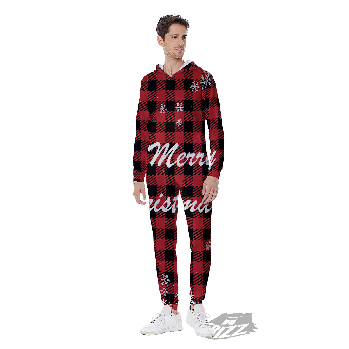 Buffalo Plaid Christmas Print Men's Jumpsuit-grizzshop