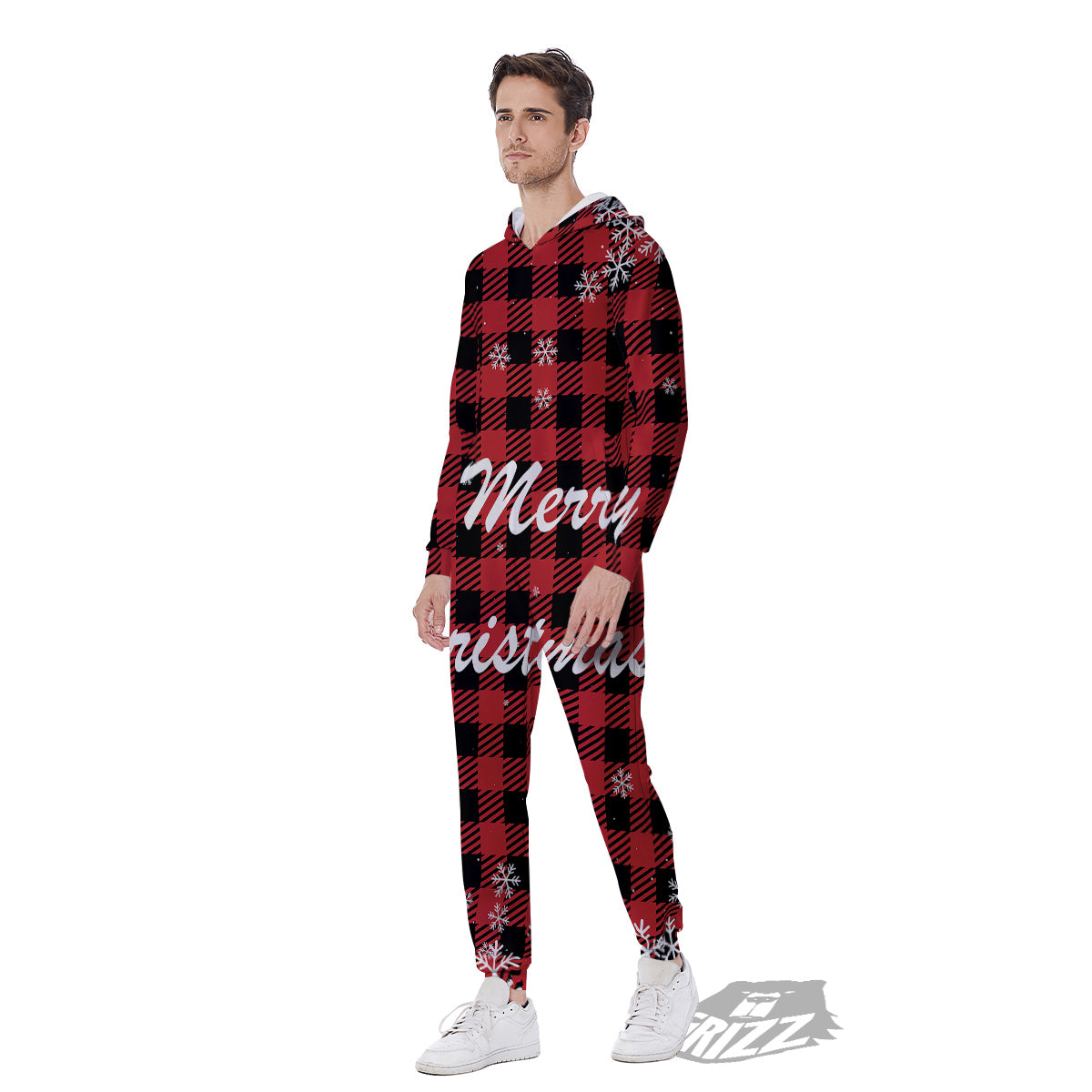 Buffalo Plaid Christmas Print Men's Jumpsuit-grizzshop