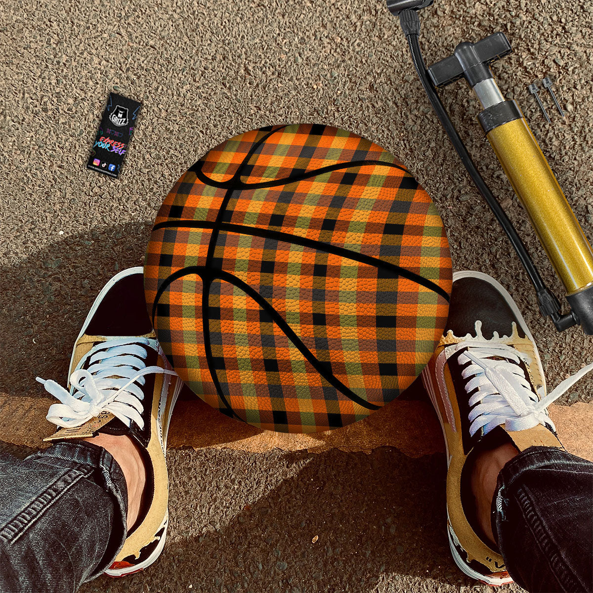 Buffalo Check Black And Orange Print Pattern Basketball