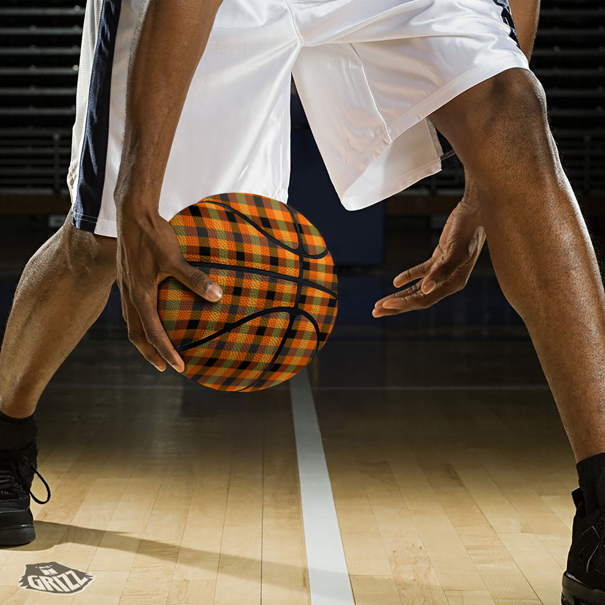 Buffalo Check Black And Orange Print Pattern Basketball