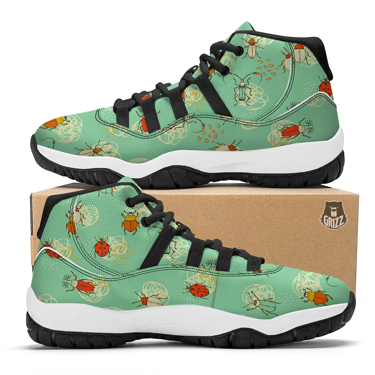 Bug Print Pattern Black Bball Shoes-grizzshop