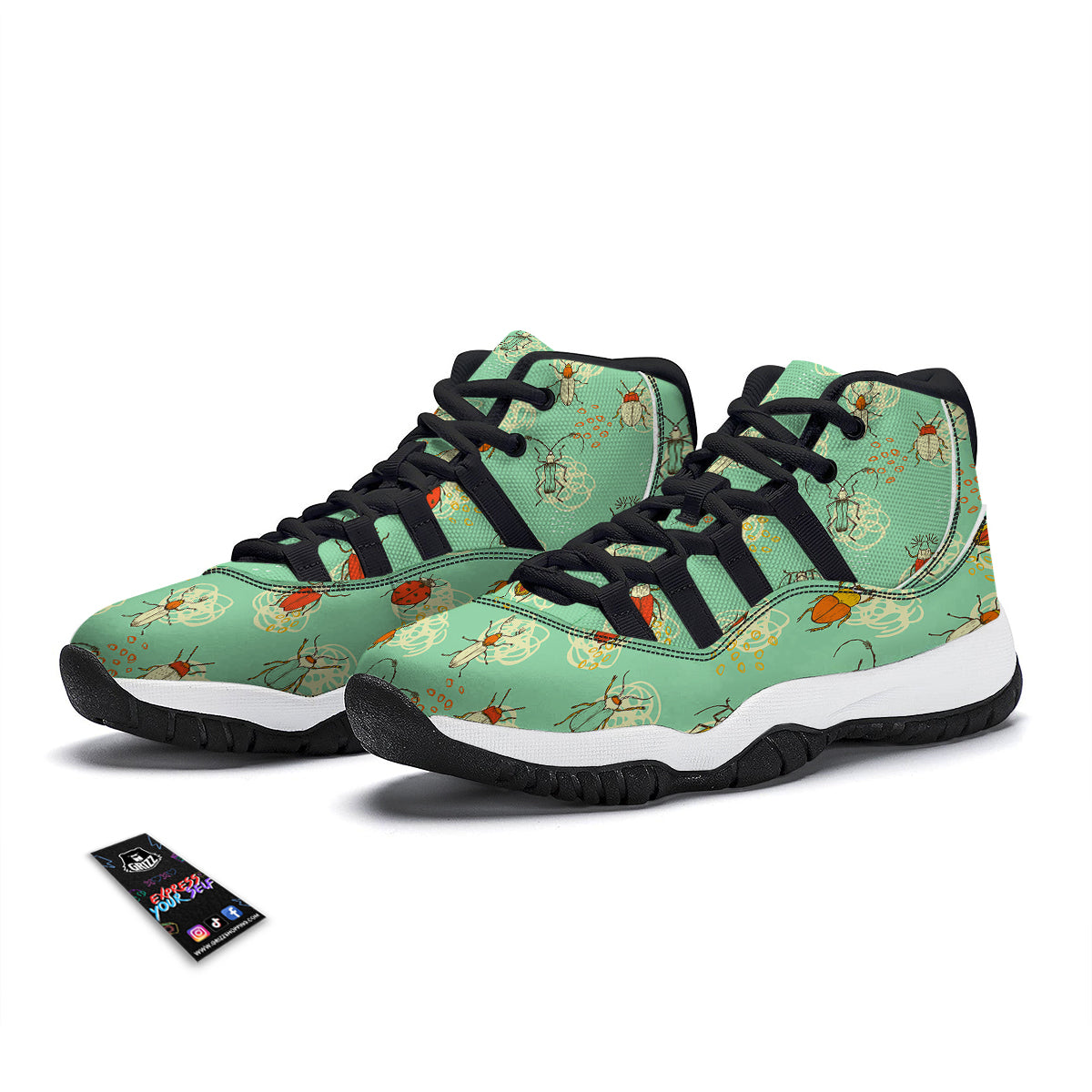 Bug Print Pattern Black Bball Shoes-grizzshop