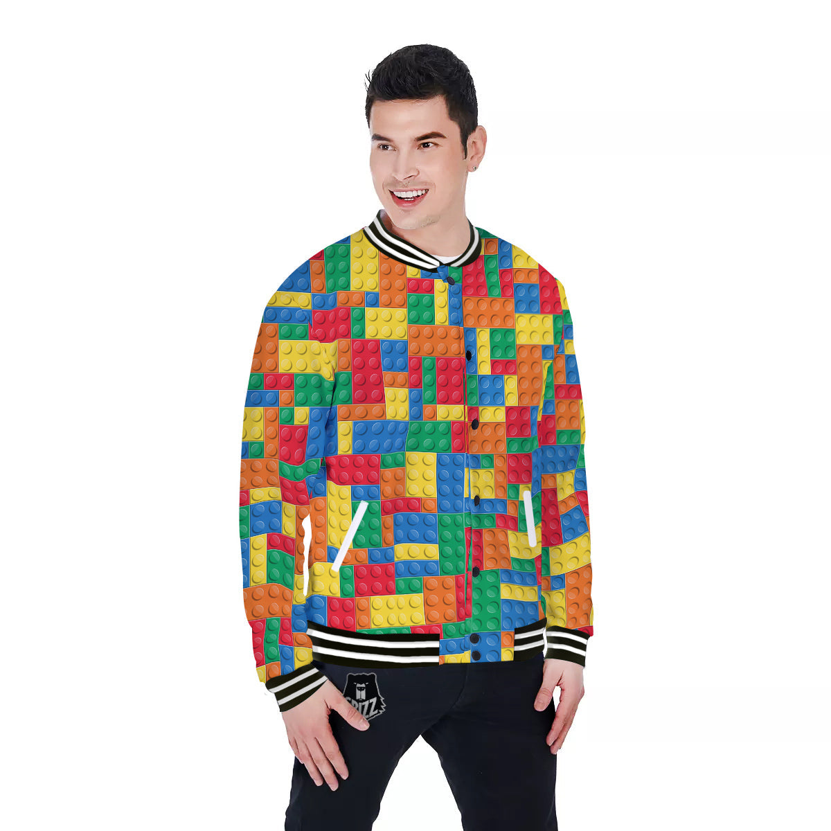 Building Blocks Colorful Plastic Print Baseball Jacket-grizzshop