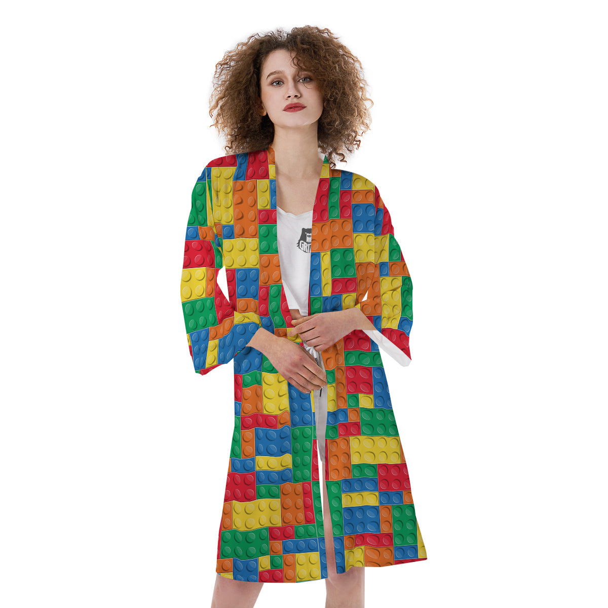 Building Blocks Colorful Plastic Print Kimono-grizzshop