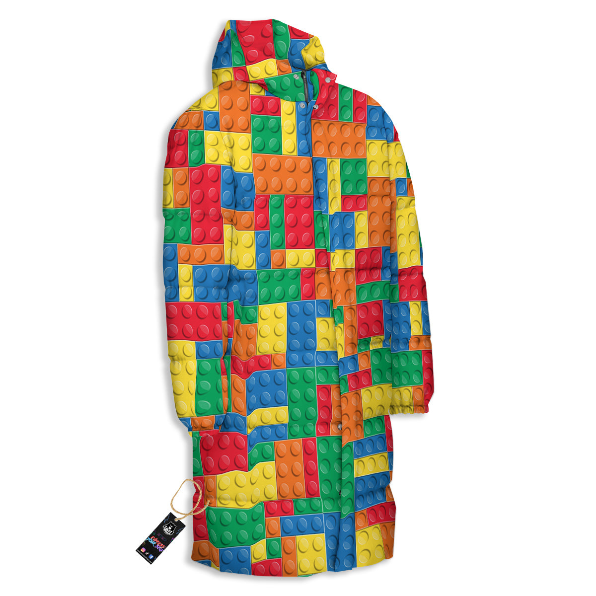 Building Blocks Colorful Plastic Print Long Down Jacket-grizzshop