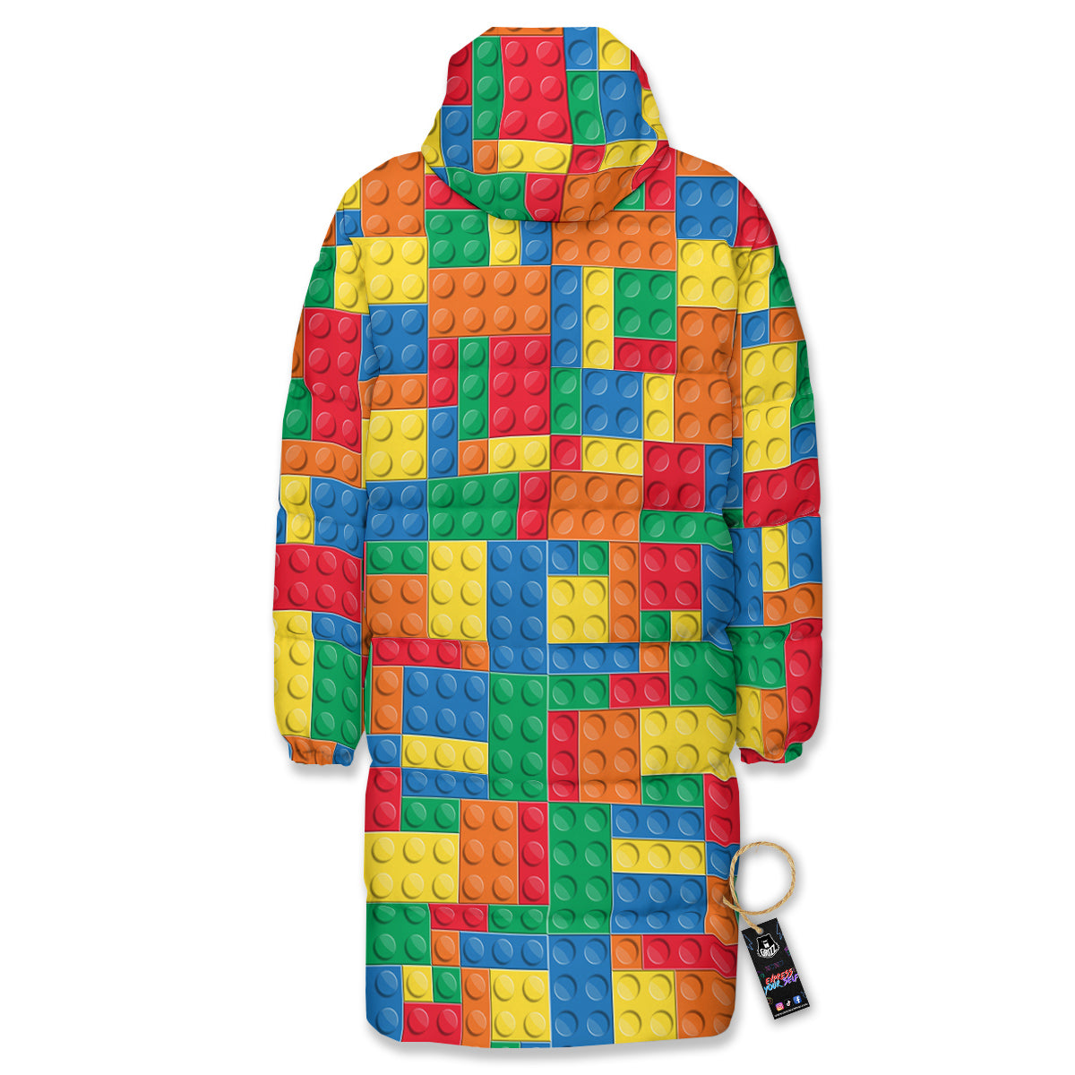 Building Blocks Colorful Plastic Print Long Down Jacket-grizzshop