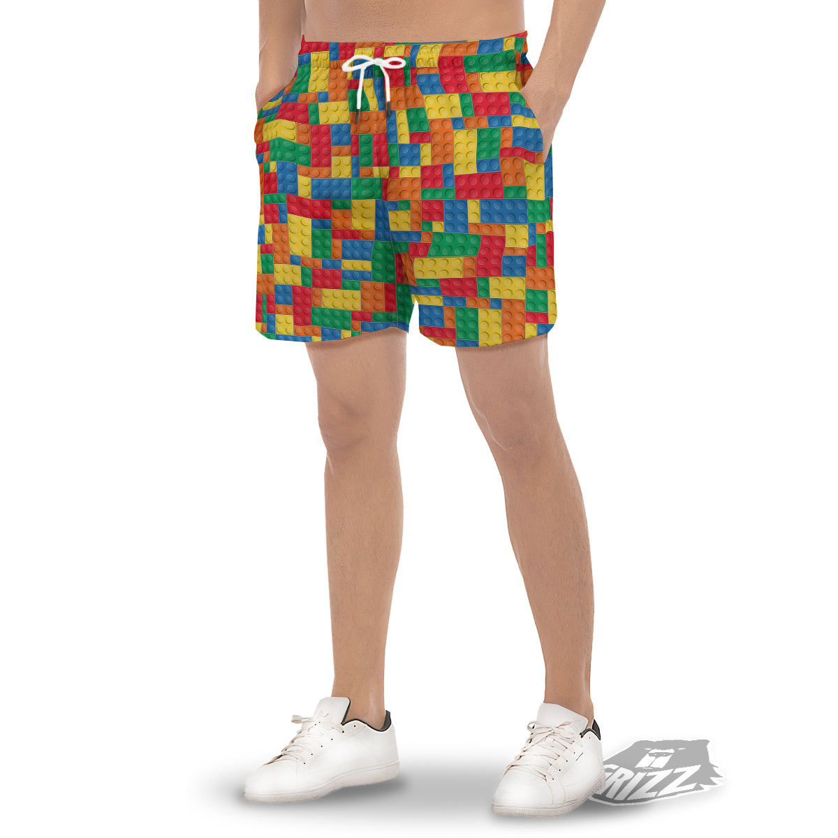 Building Blocks Colorful Plastic Print Men's Gym Shorts-grizzshop