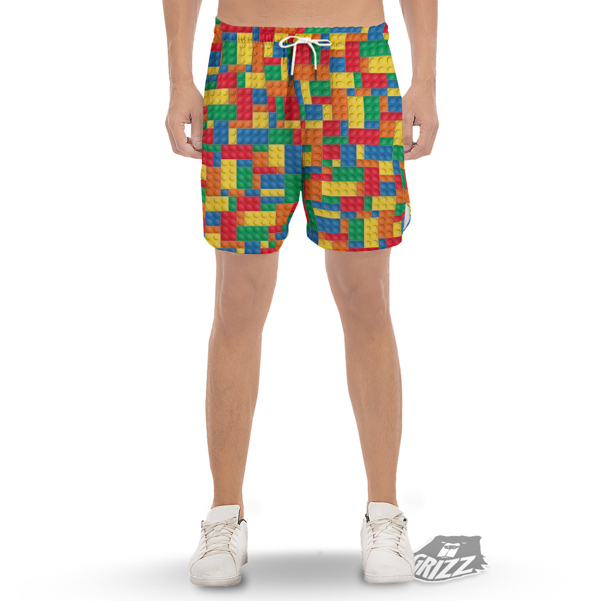 Building Blocks Colorful Plastic Print Men's Gym Shorts-grizzshop