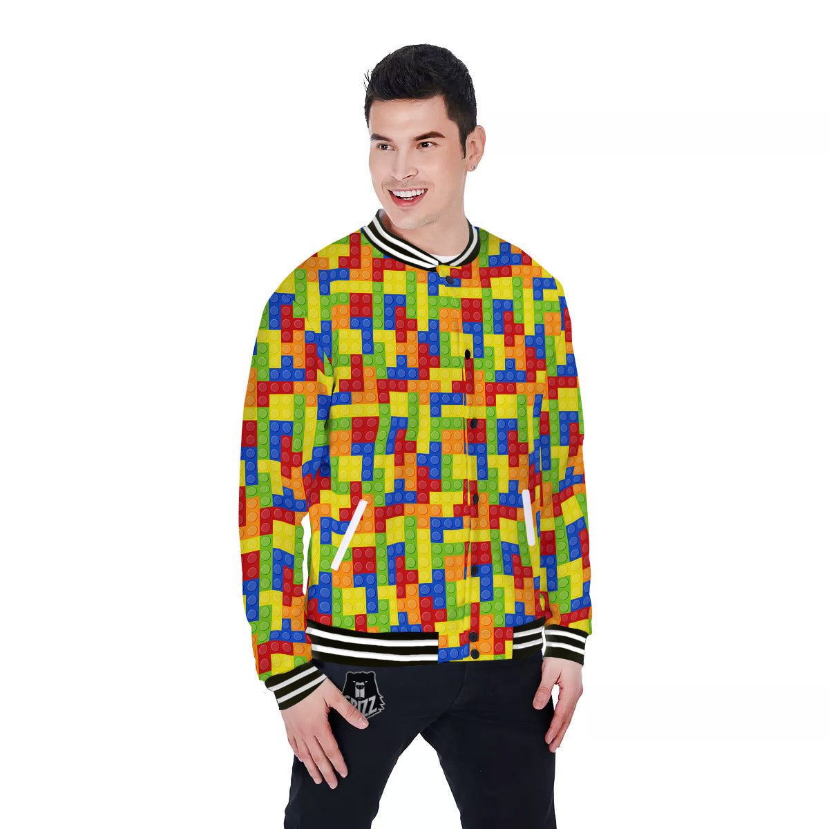 Building Blocks Colorful Print Pattern Baseball Jacket-grizzshop