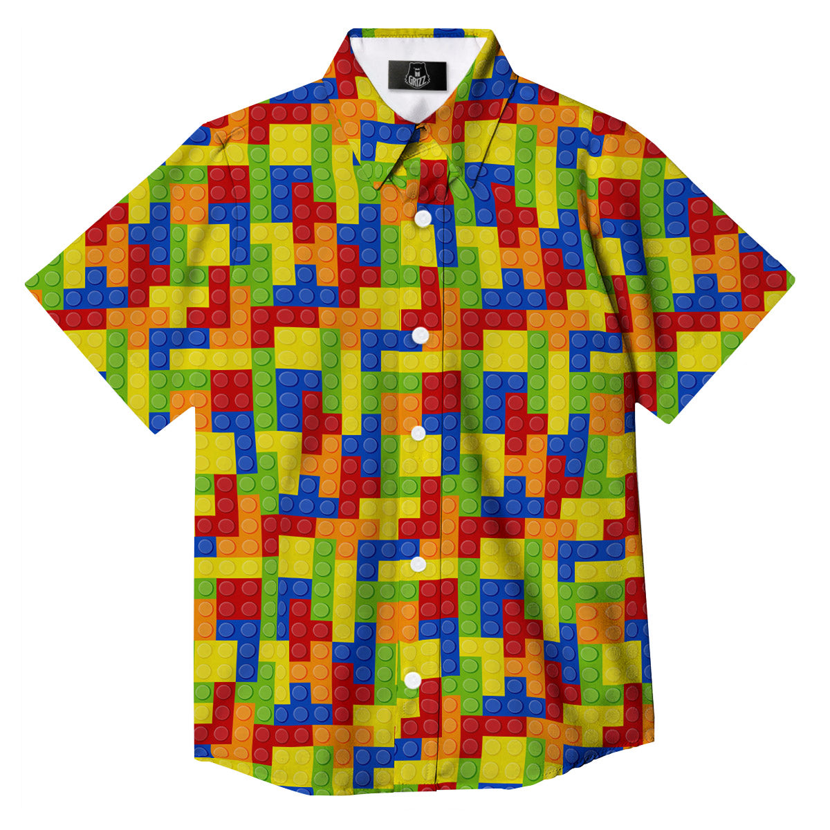 Building Blocks Colorful Print Pattern Button Up Shirt