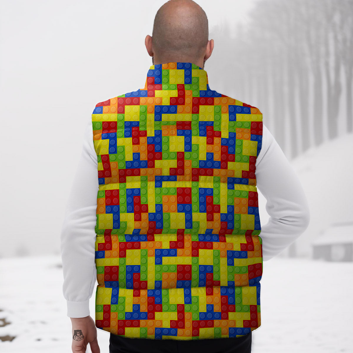 Building Blocks Colorful Print Pattern Down Vest-grizzshop