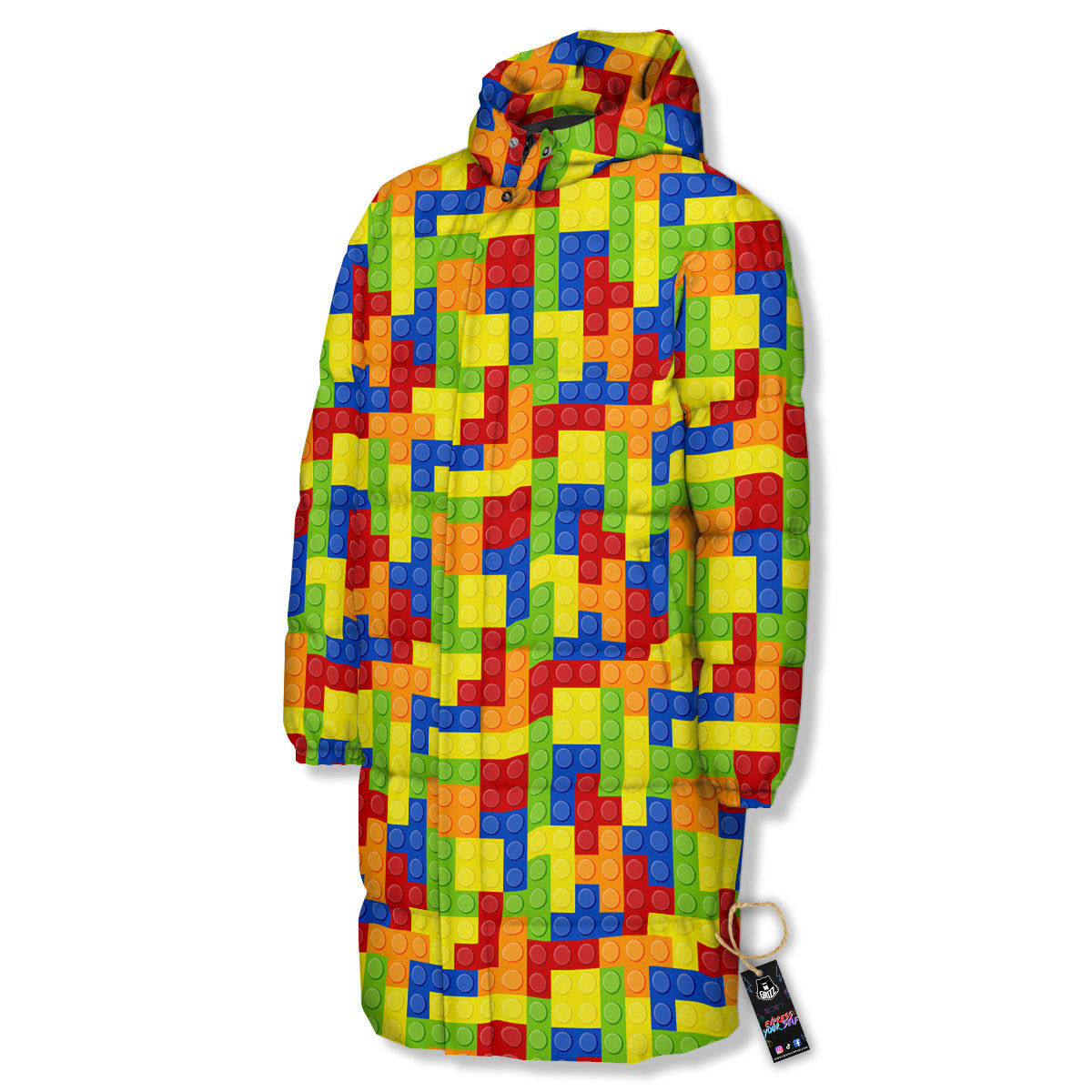Building Blocks Colorful Print Pattern Long Down Jacket-grizzshop