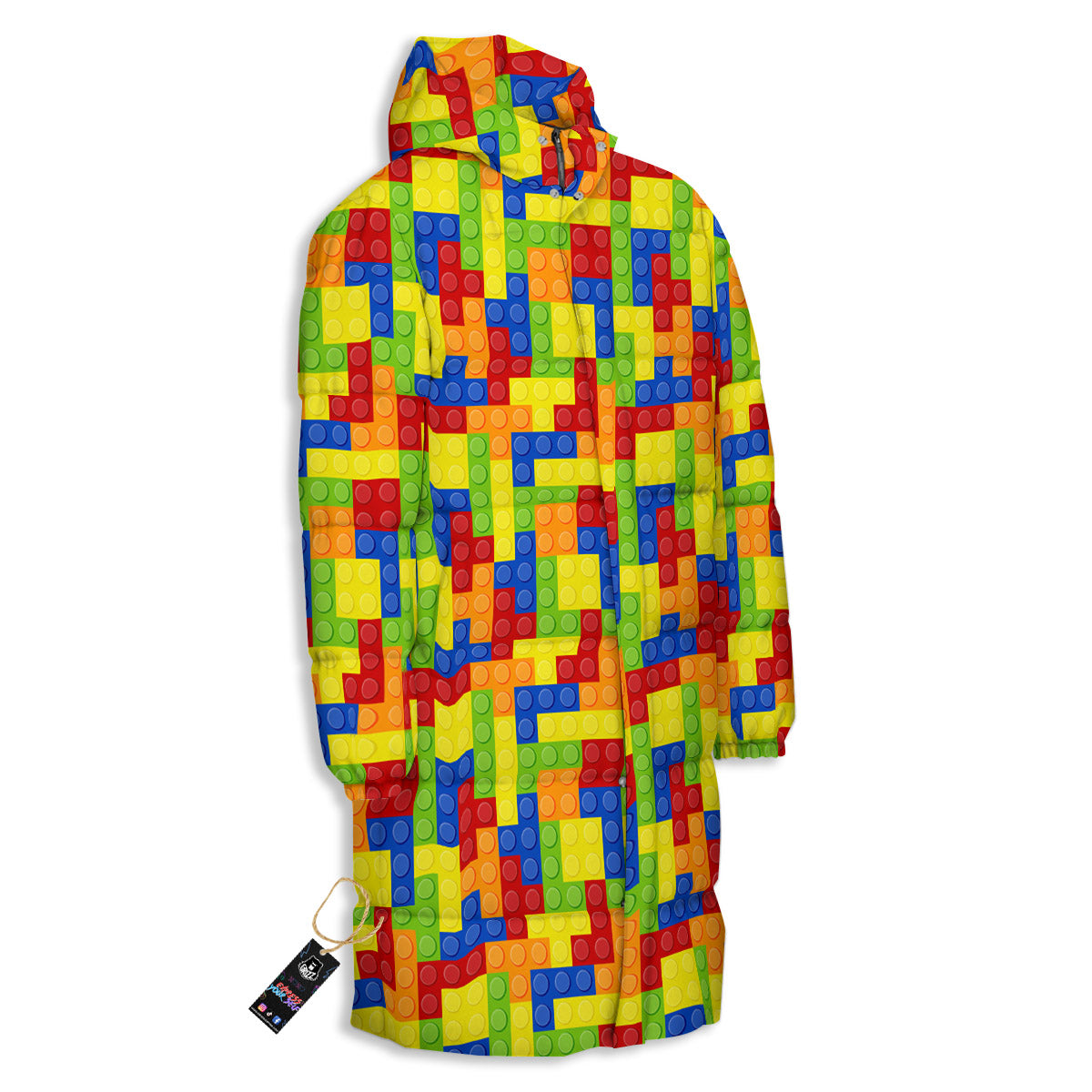 Building Blocks Colorful Print Pattern Long Down Jacket-grizzshop