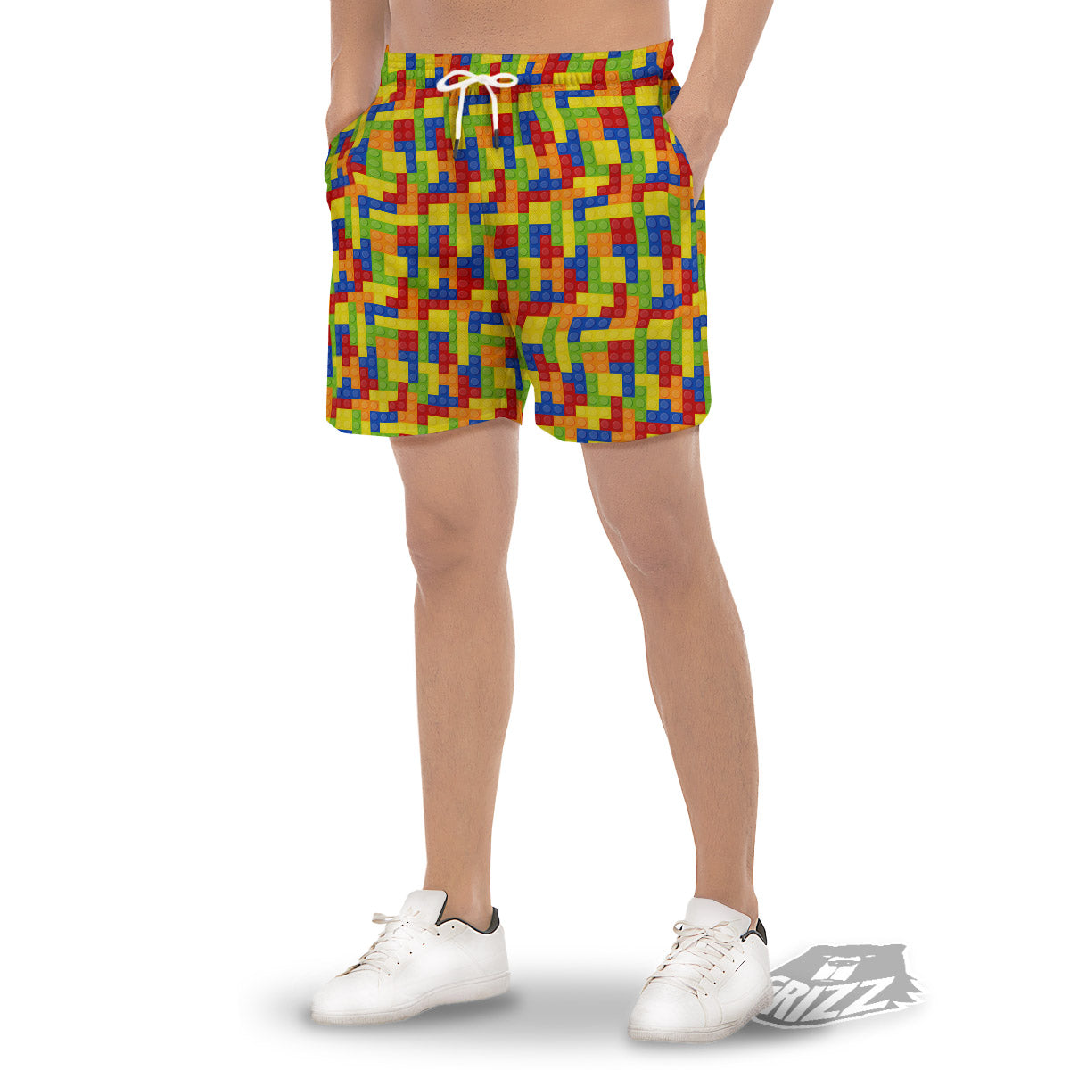 Building Blocks Colorful Print Pattern Men's Gym Shorts-grizzshop