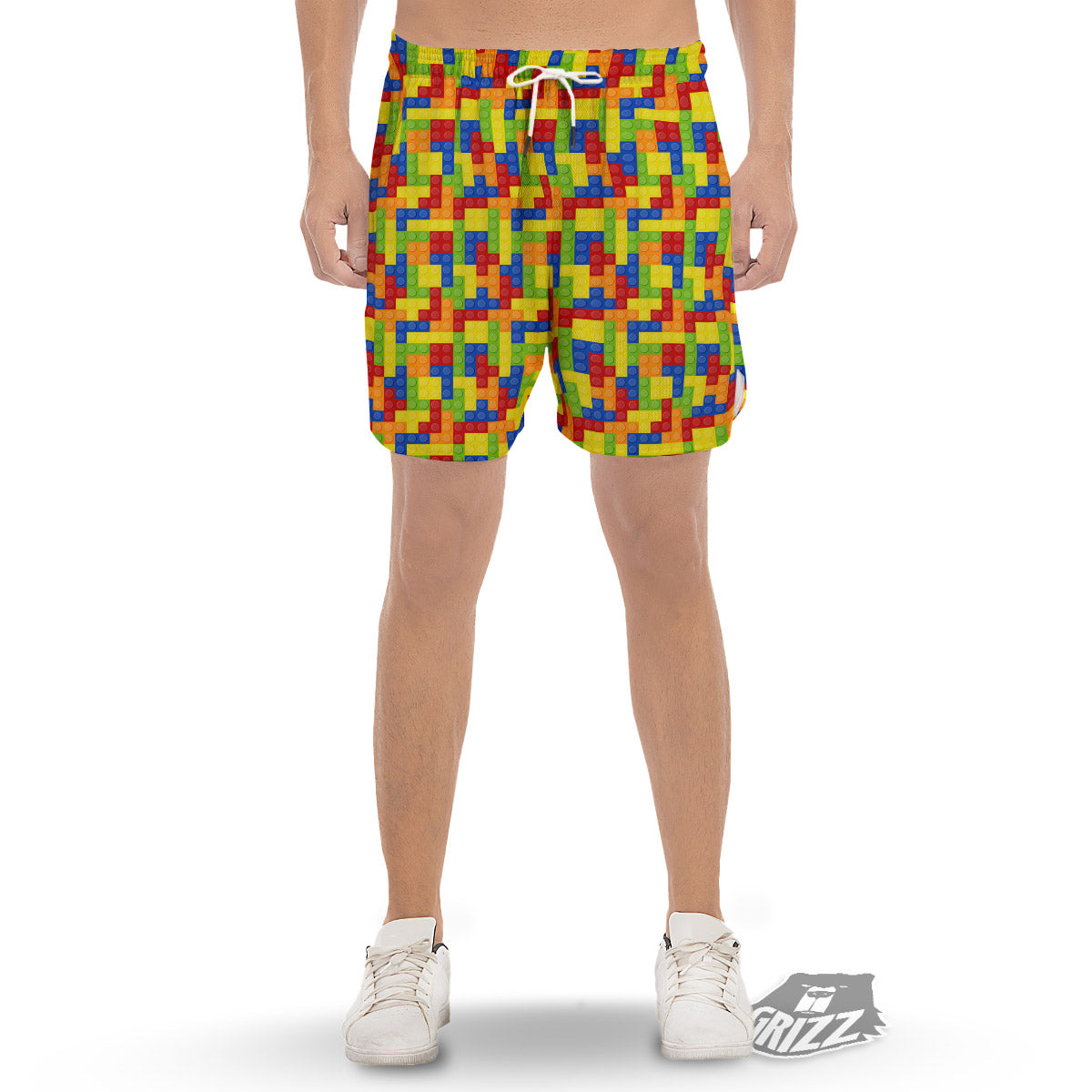 Building Blocks Colorful Print Pattern Men's Gym Shorts-grizzshop