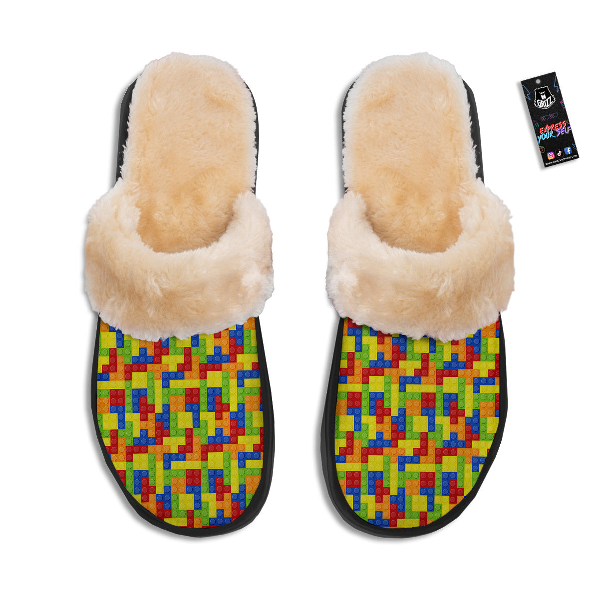 Building Blocks Colorful Print Pattern Slippers-grizzshop