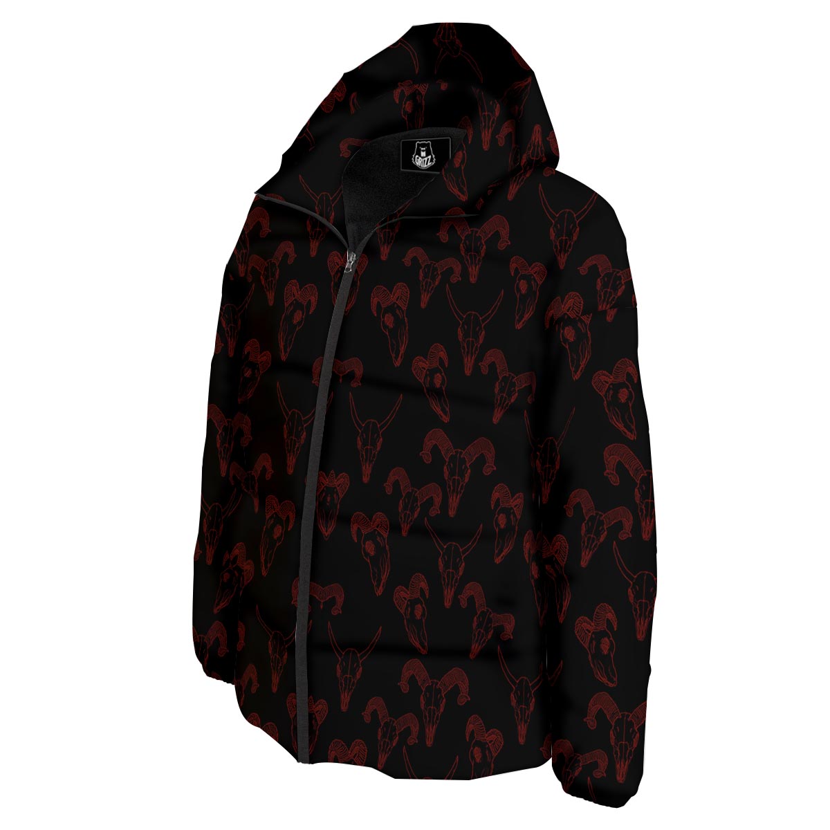 Bull Skull Black And Red Print Pattern Down Jacket-grizzshop