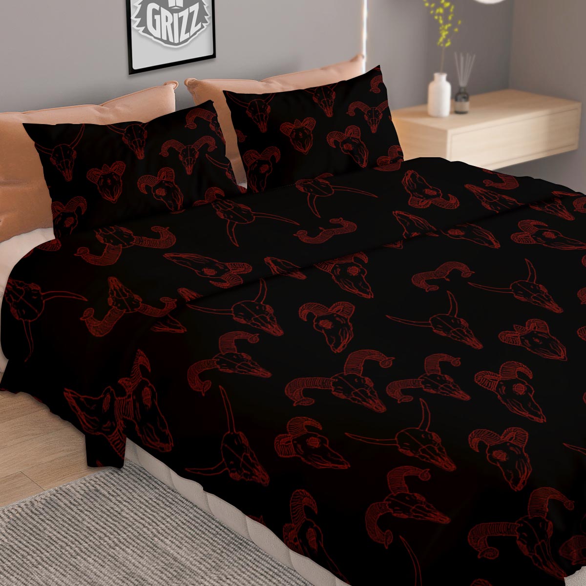 Bohemian Umber Floral Print Pattern Duvet Cover Bedding Set