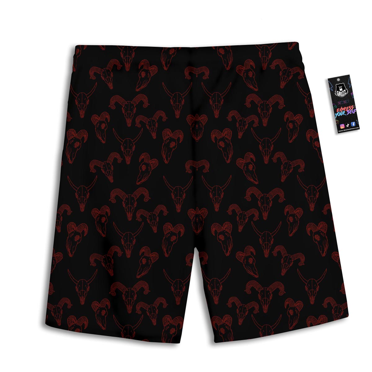 Bull Skull Black And Red Print Pattern Men's Athletic Shorts