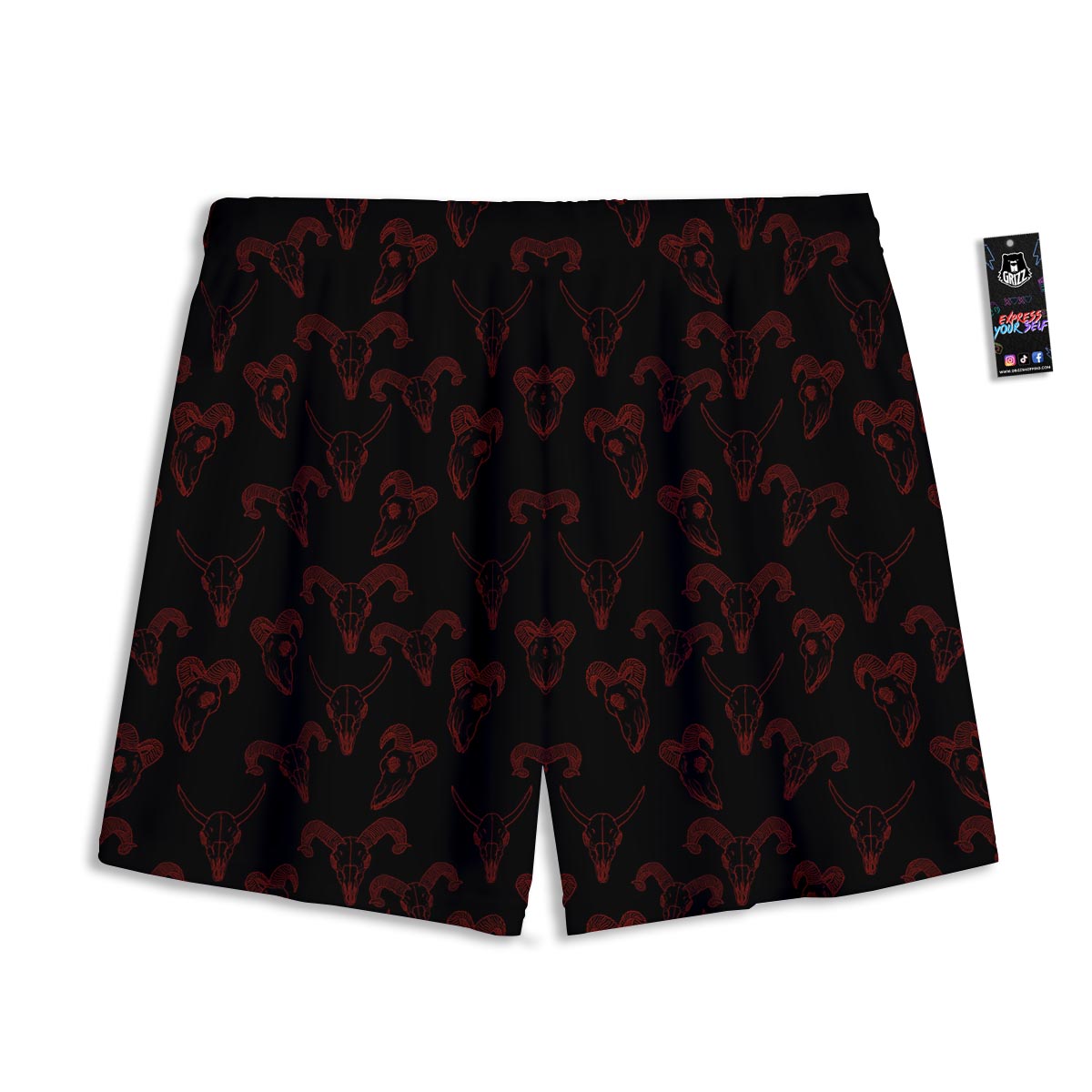 Bull Skull Black And Red Print Pattern Mesh Shorts