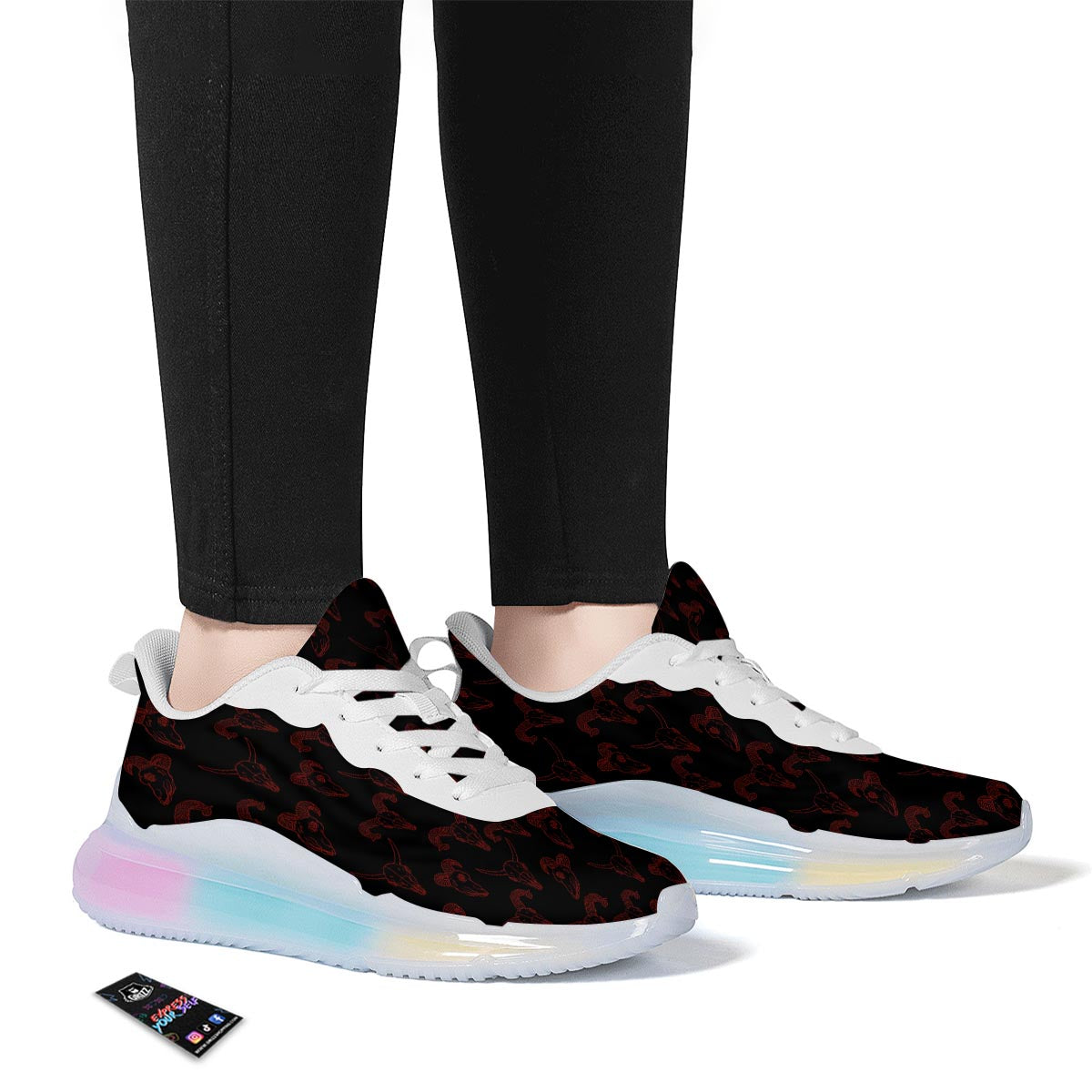 Bull Skull Black And Red Print Pattern Running Sneakers-grizzshop