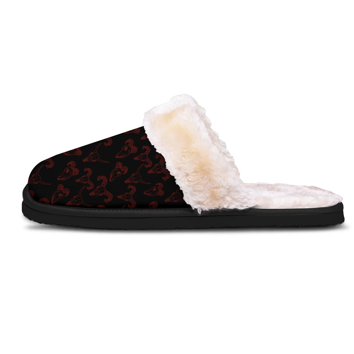 Bull Skull Black And Red Print Pattern Slippers-grizzshop