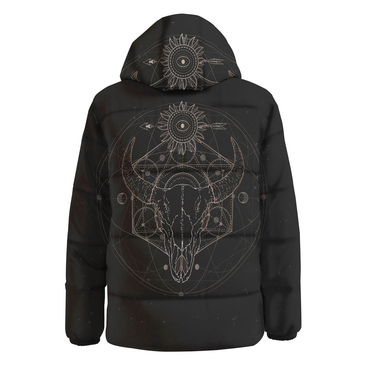 Bull Skull Geometric Print Down Jacket-grizzshop