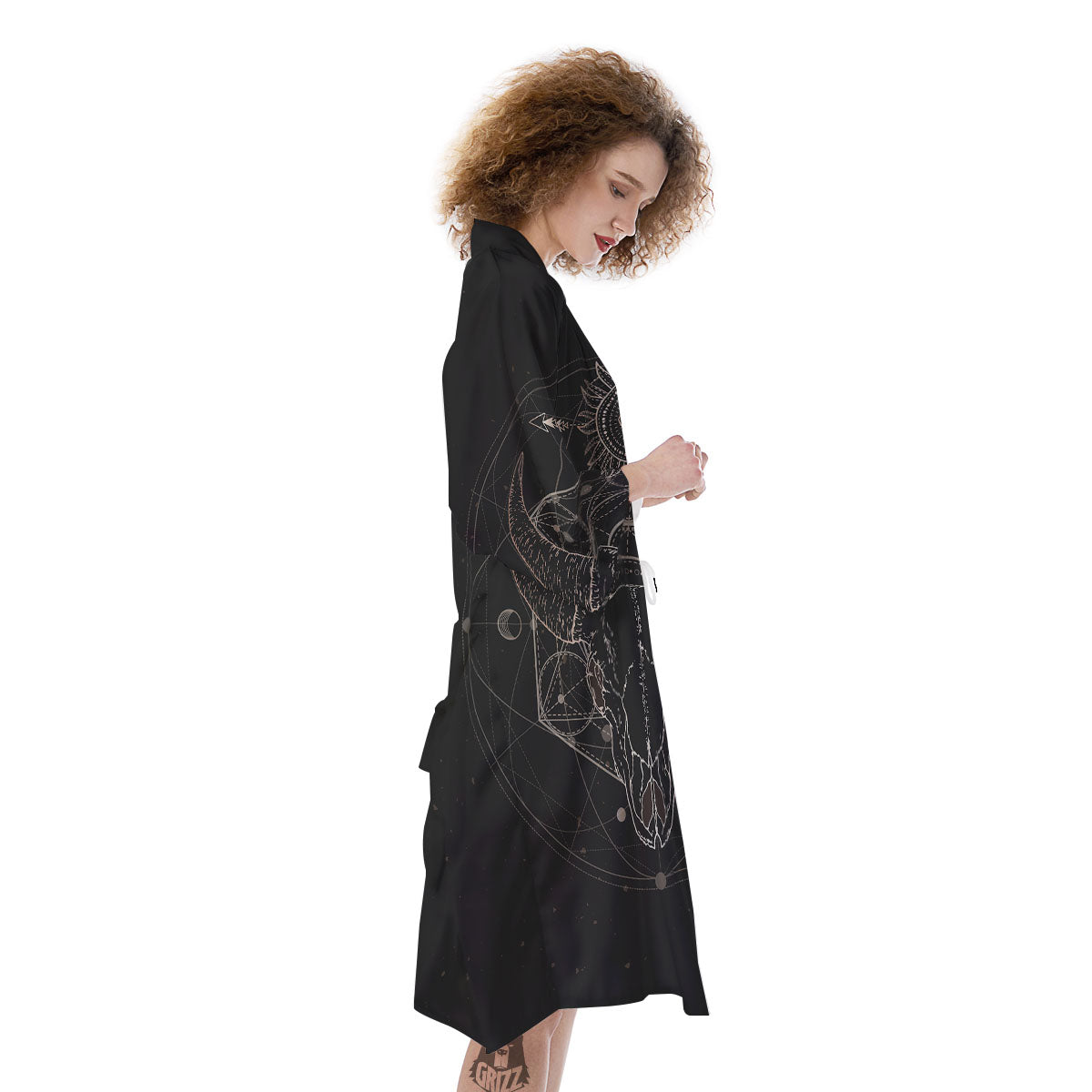 Bull Skull Geometric Print Kimono-grizzshop