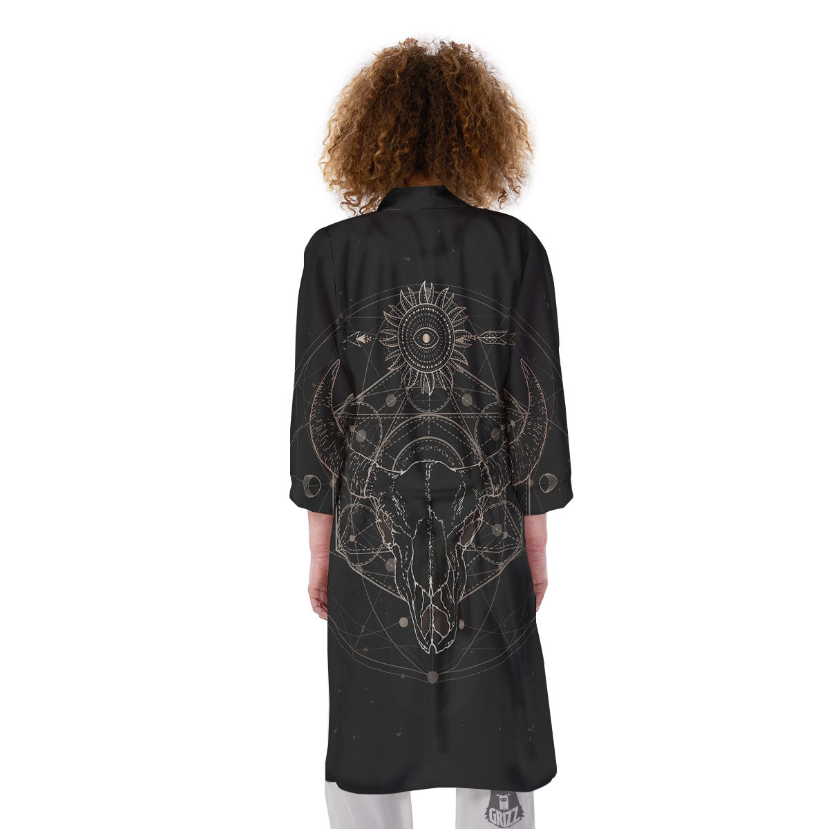 Bull Skull Geometric Print Kimono-grizzshop