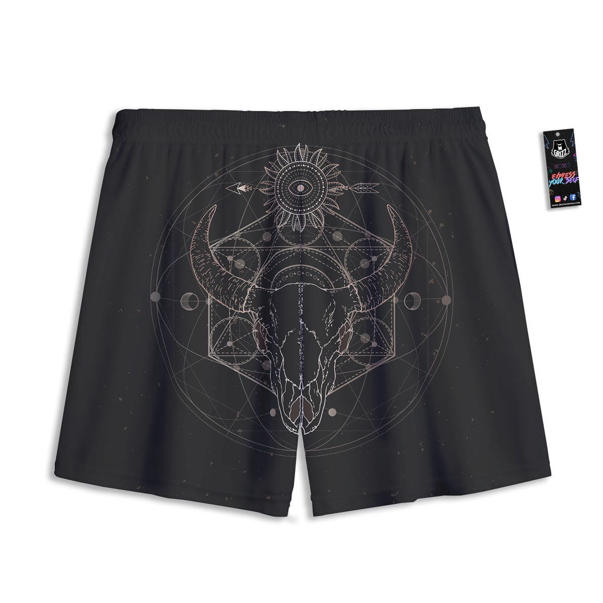 Bull Skull Geometric Print Mesh Shorts