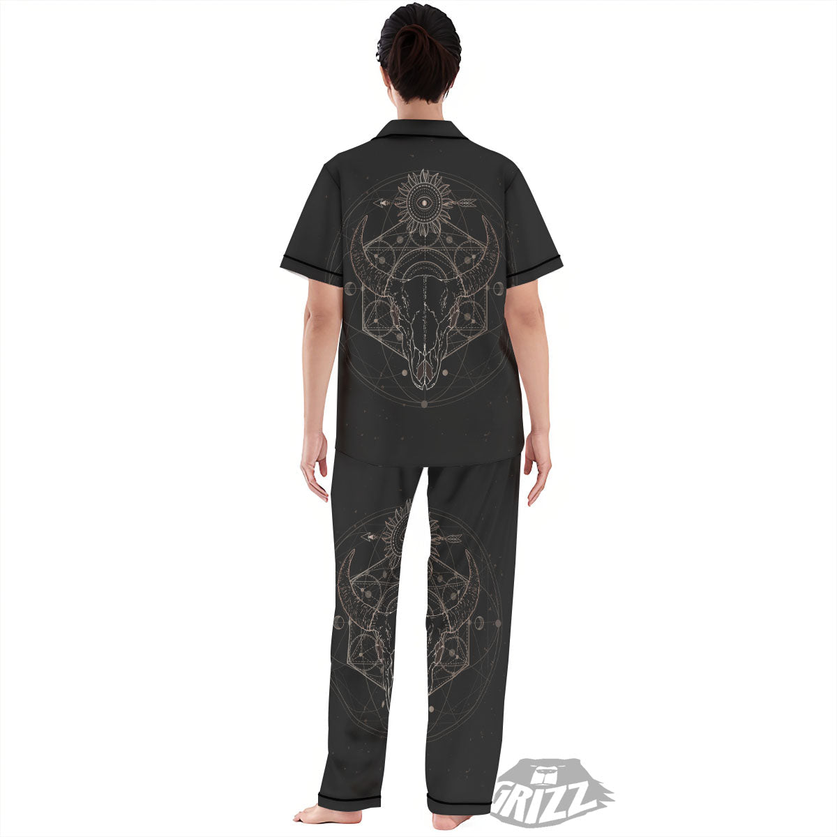 Bull Skull Geometric Print Women's Pajamas Set-grizzshop