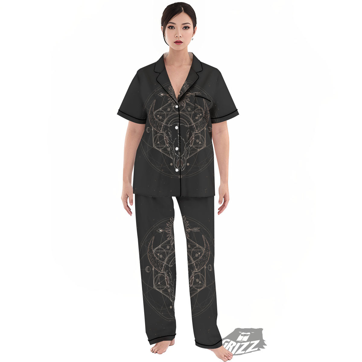 Bull Skull Geometric Print Women's Pajamas Set-grizzshop