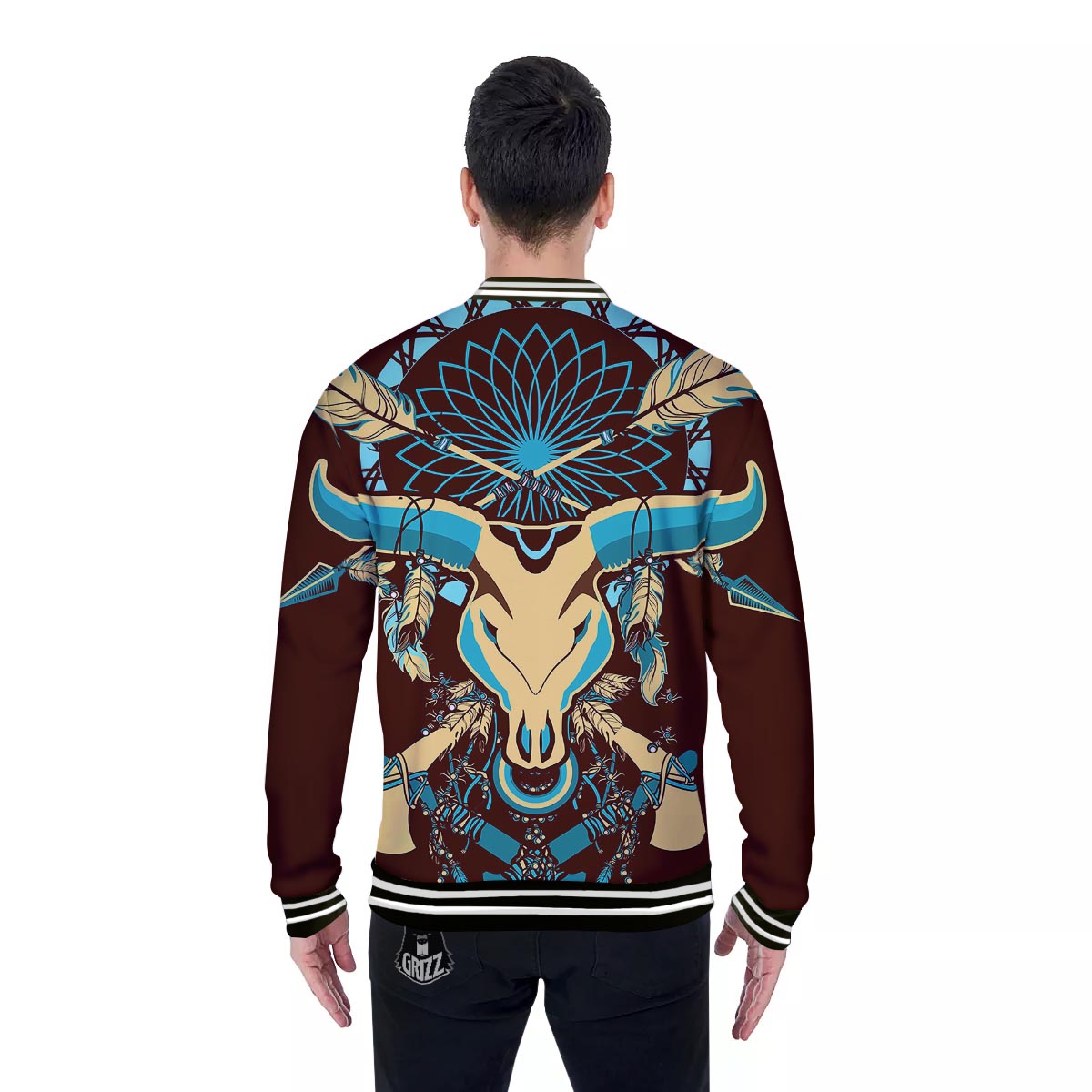 Bull Skull Indian Tribal Print Baseball Jacket-grizzshop