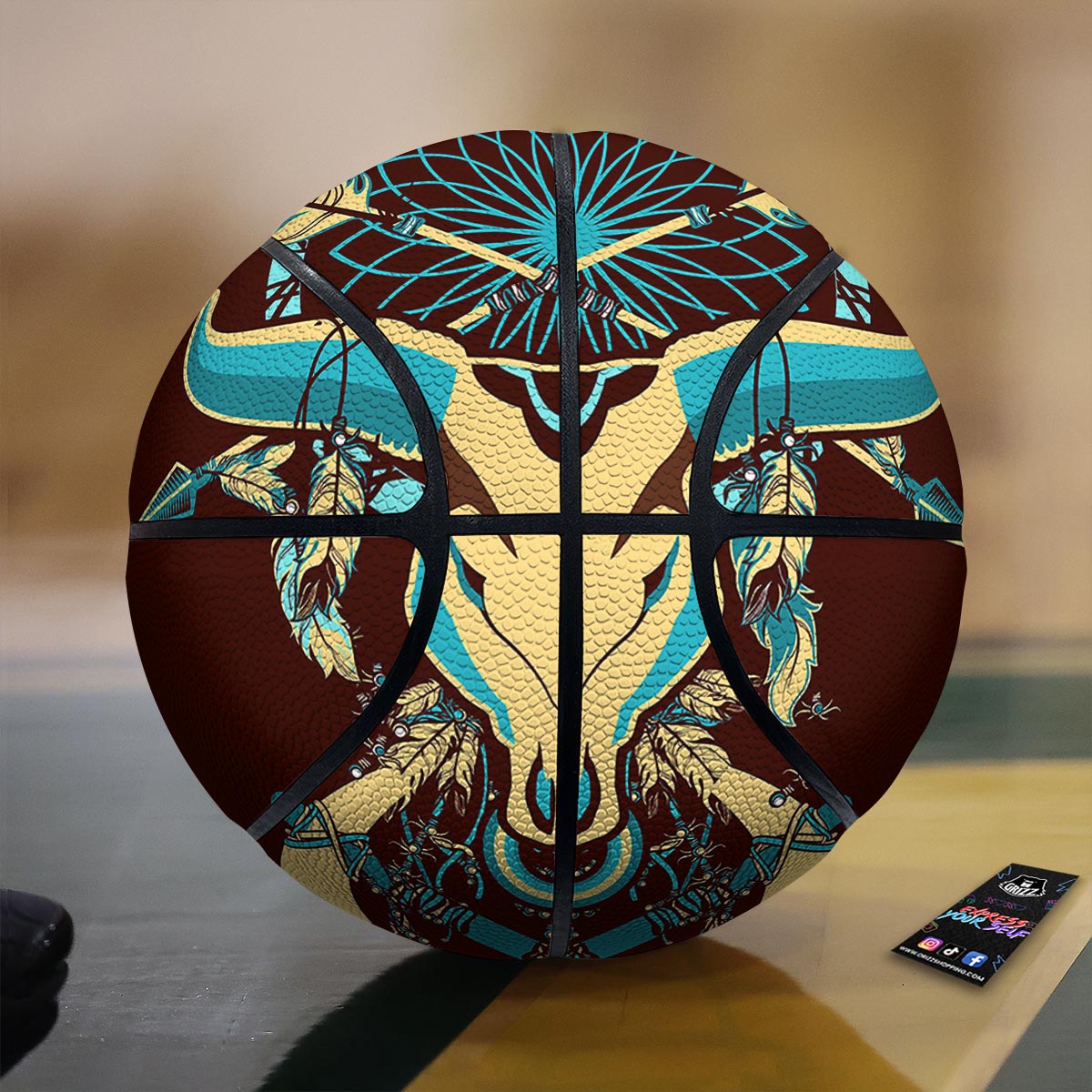 Bull Skull Indian Tribal Print Basketball