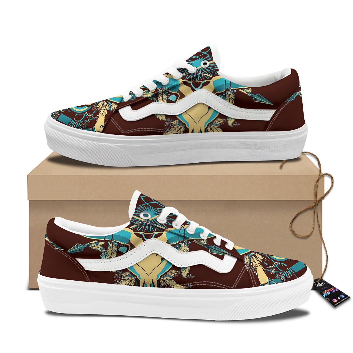 Bull Skull Indian Tribal Print Skate Shoes-grizzshop
