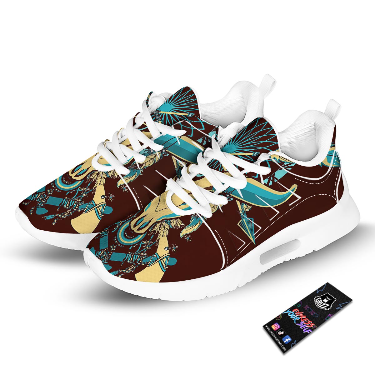 Bull Skull Indian Tribal Print Tennis Shoes-grizzshop