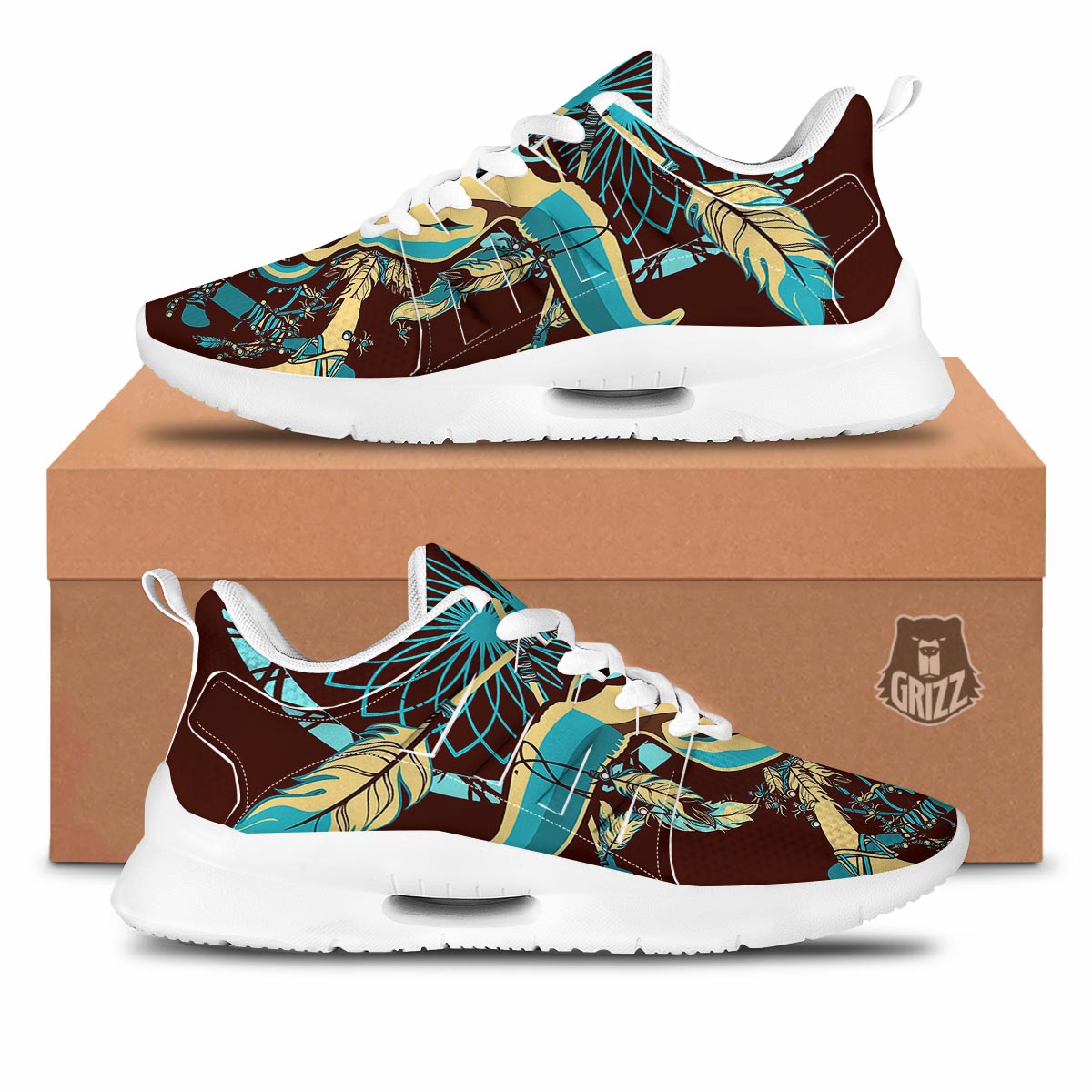 Bull Skull Indian Tribal Print Tennis Shoes-grizzshop