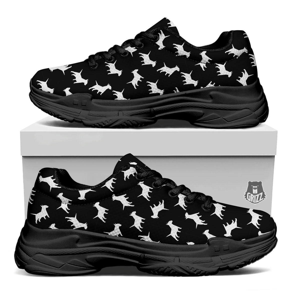 Bull Terrier Black Print Pattern Black Chunky Shoes-grizzshop