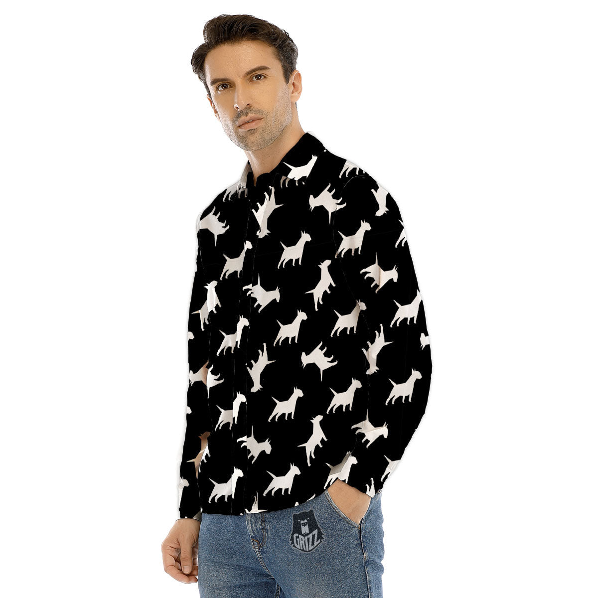 Bull Terrier Black Print Pattern Men's Dress Shirts-grizzshop