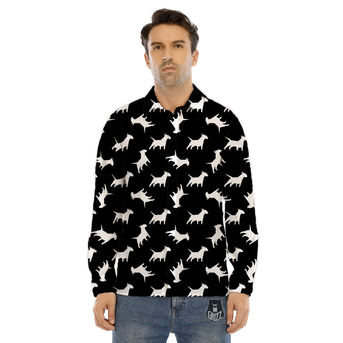 Bull Terrier Black Print Pattern Men's Dress Shirts-grizzshop