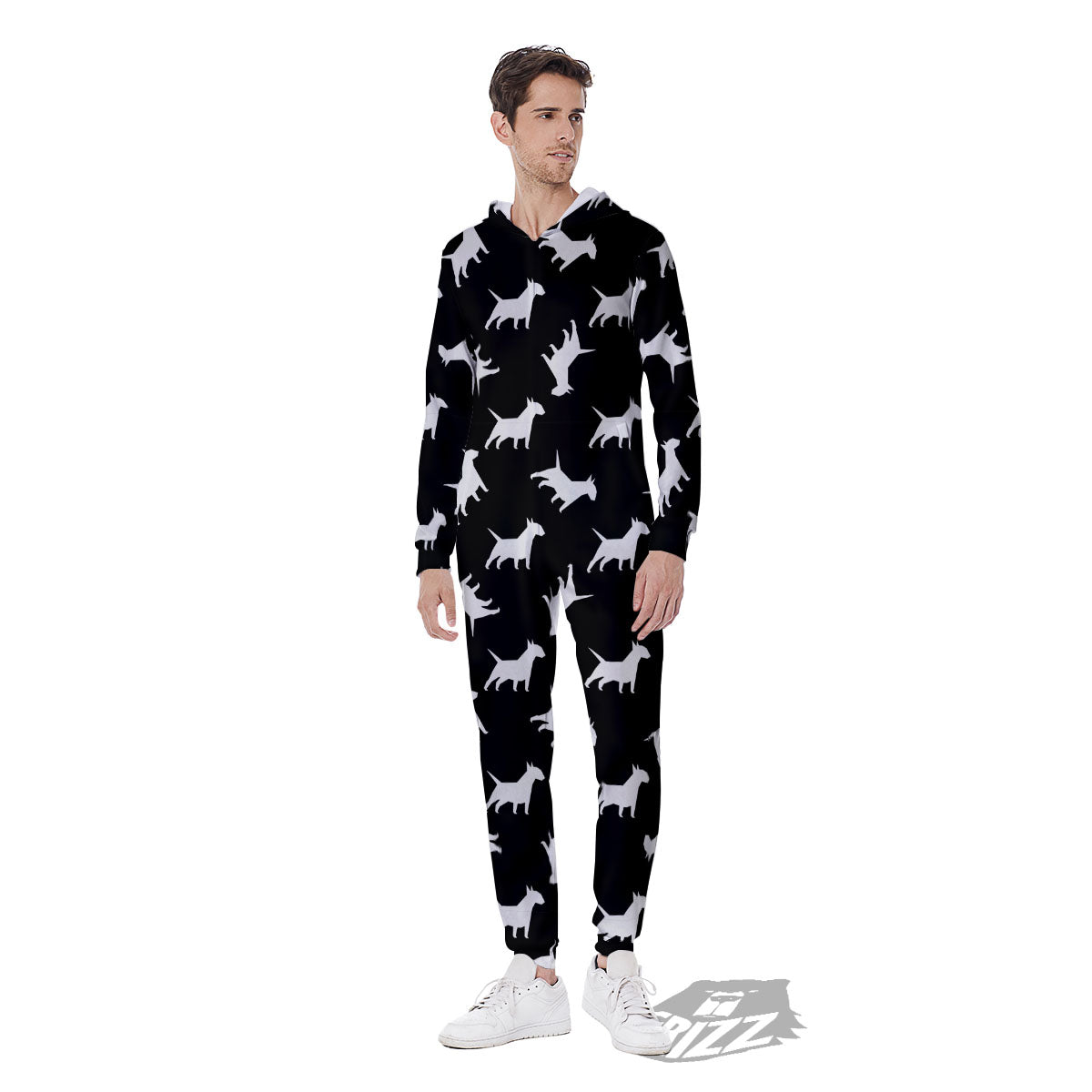 Bull Terrier Black Print Pattern Men's Jumpsuit-grizzshop