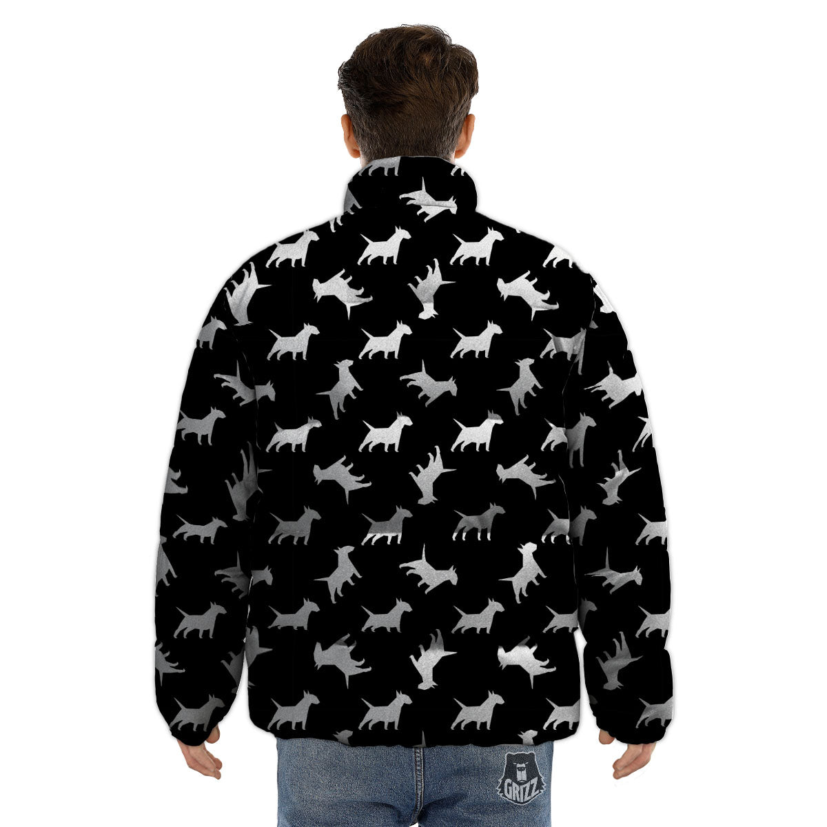 Bull Terrier Black Print Pattern Puffer Jacket-grizzshop
