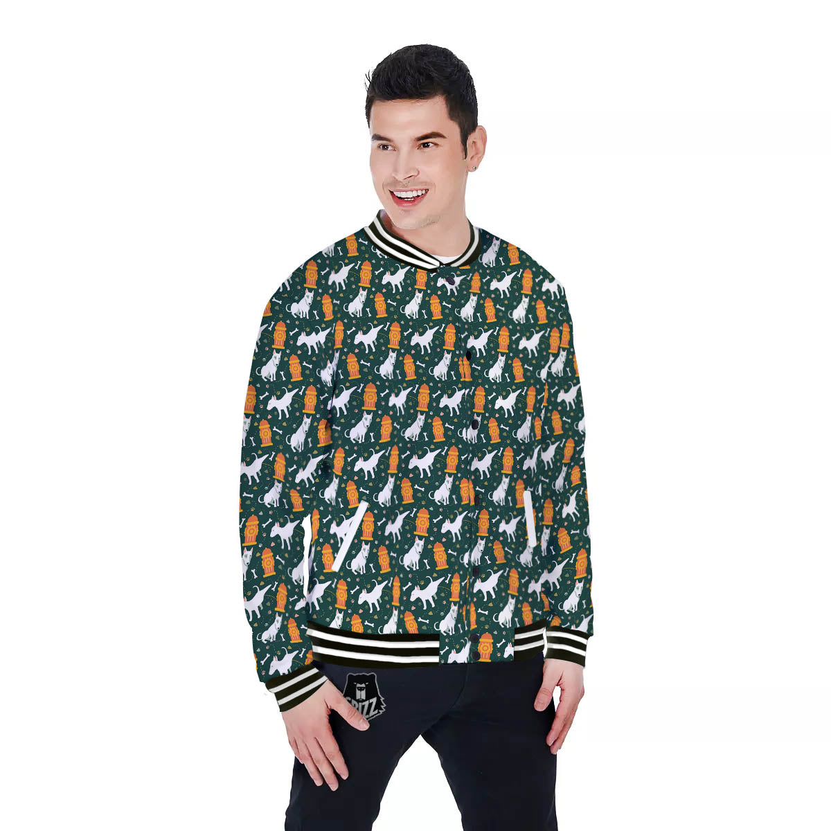 Bull Terrier Cartoon Print Pattern Baseball Jacket-grizzshop