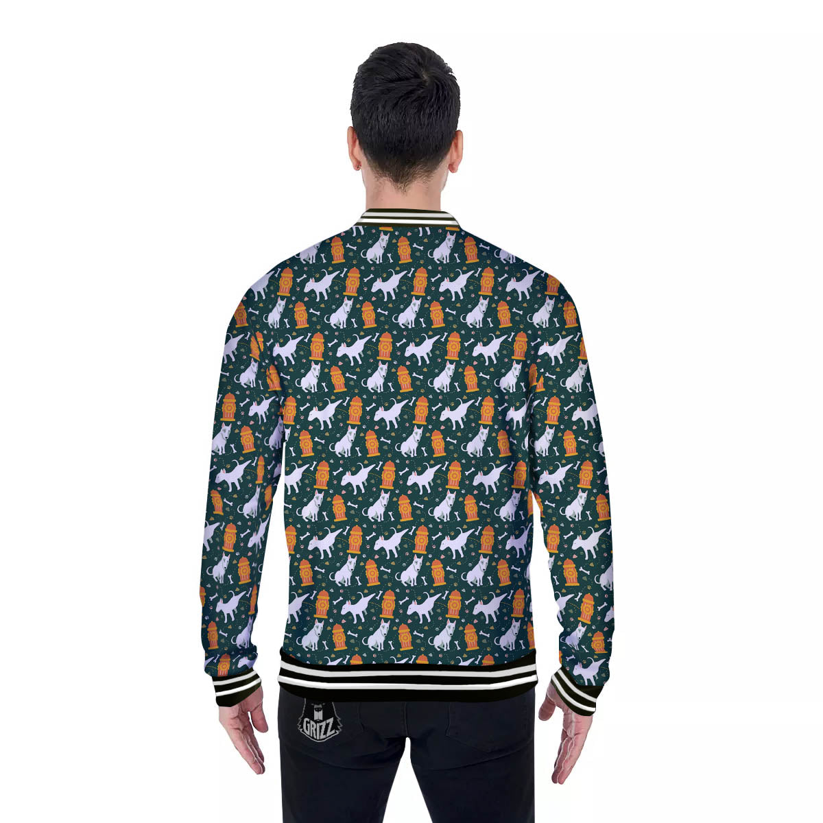 Bull Terrier Cartoon Print Pattern Baseball Jacket-grizzshop