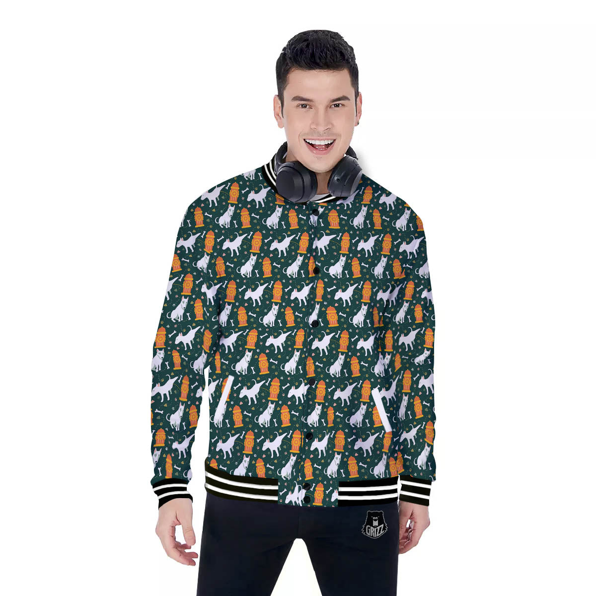 Bull Terrier Cartoon Print Pattern Baseball Jacket-grizzshop