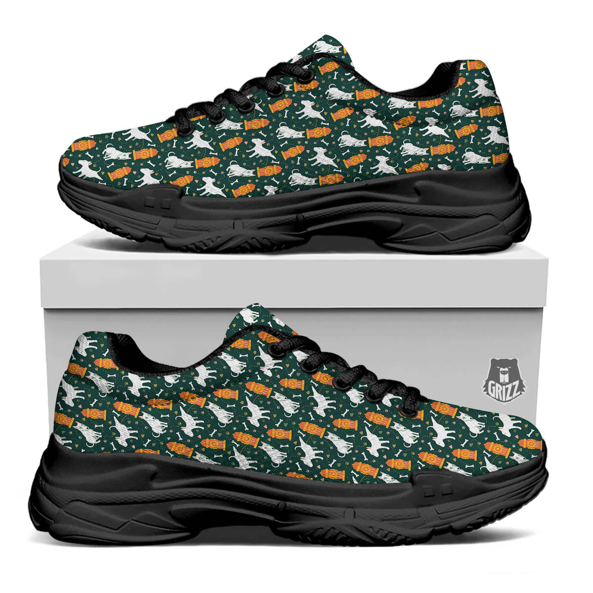 Bull Terrier Cartoon Print Pattern Black Chunky Shoes-grizzshop