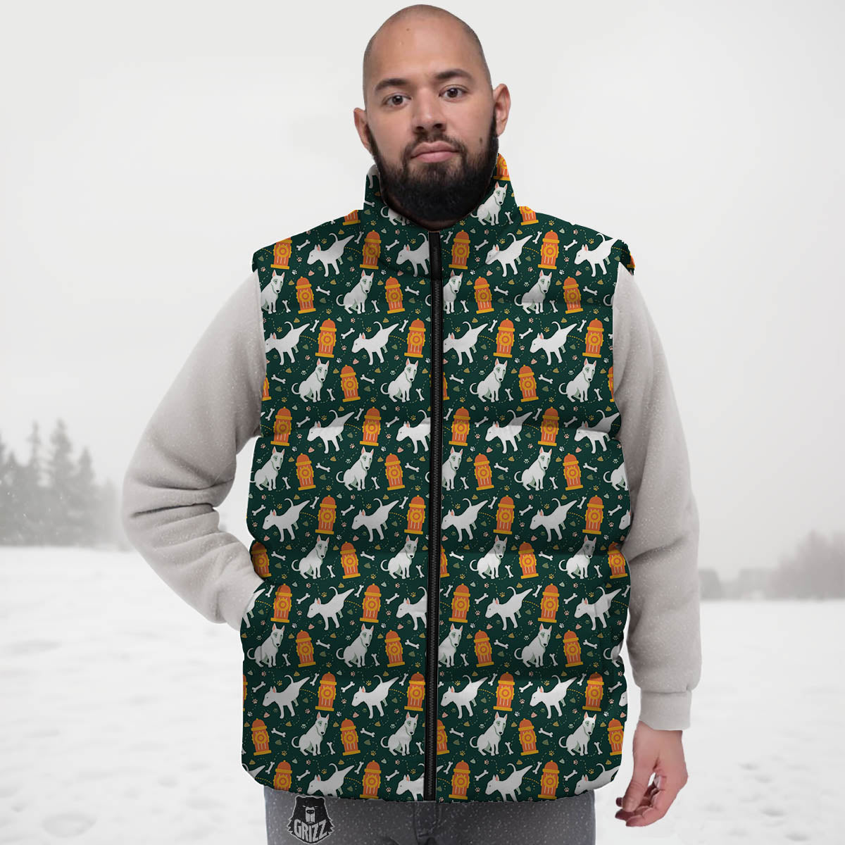 Bull Terrier Cartoon Print Pattern Down Vest