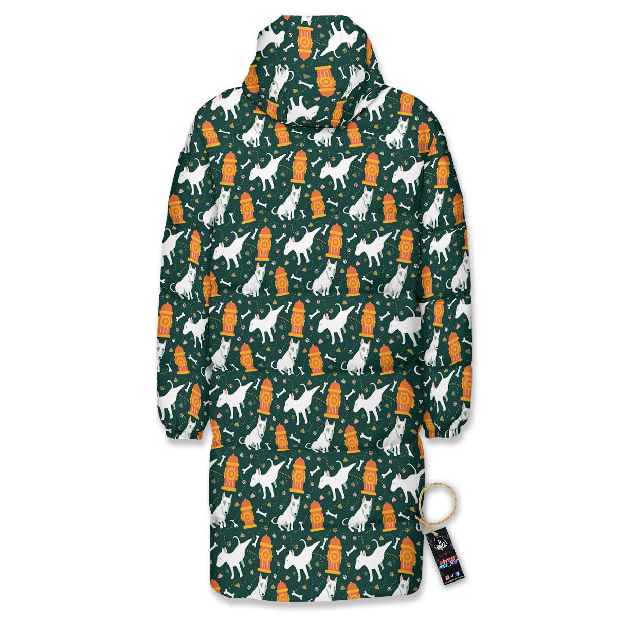 Bull Terrier Cartoon Print Pattern Long Down Jacket-grizzshop