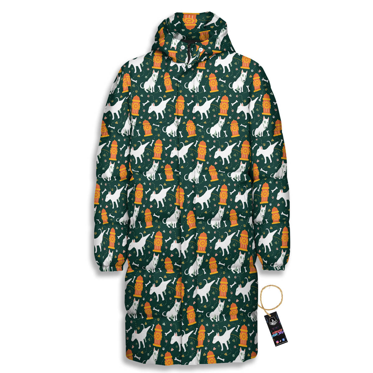 Bull Terrier Cartoon Print Pattern Long Down Jacket-grizzshop